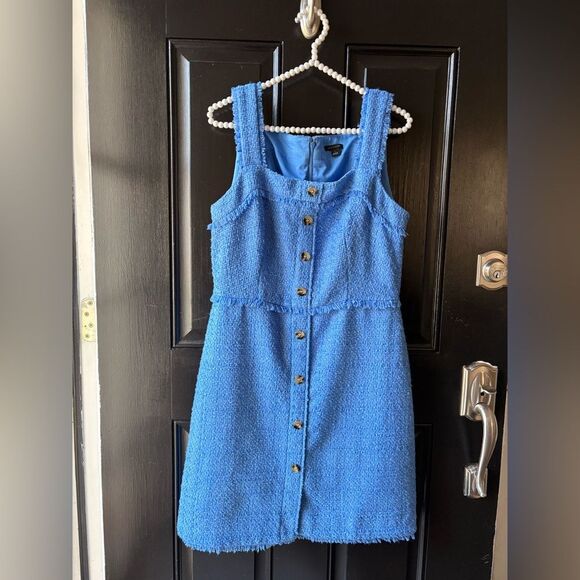 Ann Taylor Blue Tweed Sleeveless Dress Size 6 - Picture 3 of 9